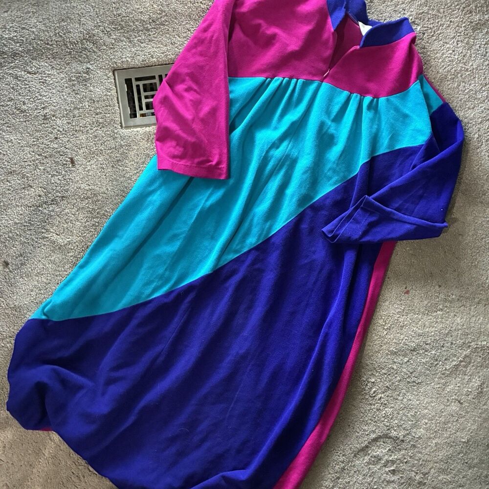 70s Vanity Fair Vintage Kaftan Nap Dress Robe Petite L Pink Blue Purple Half Zip